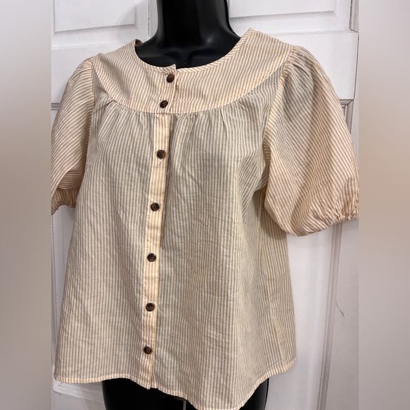 Madewell Prose Yellow Striped Short Sleeve Button Loose Fit Peasant Top Sz XS - Picture 4 of 9